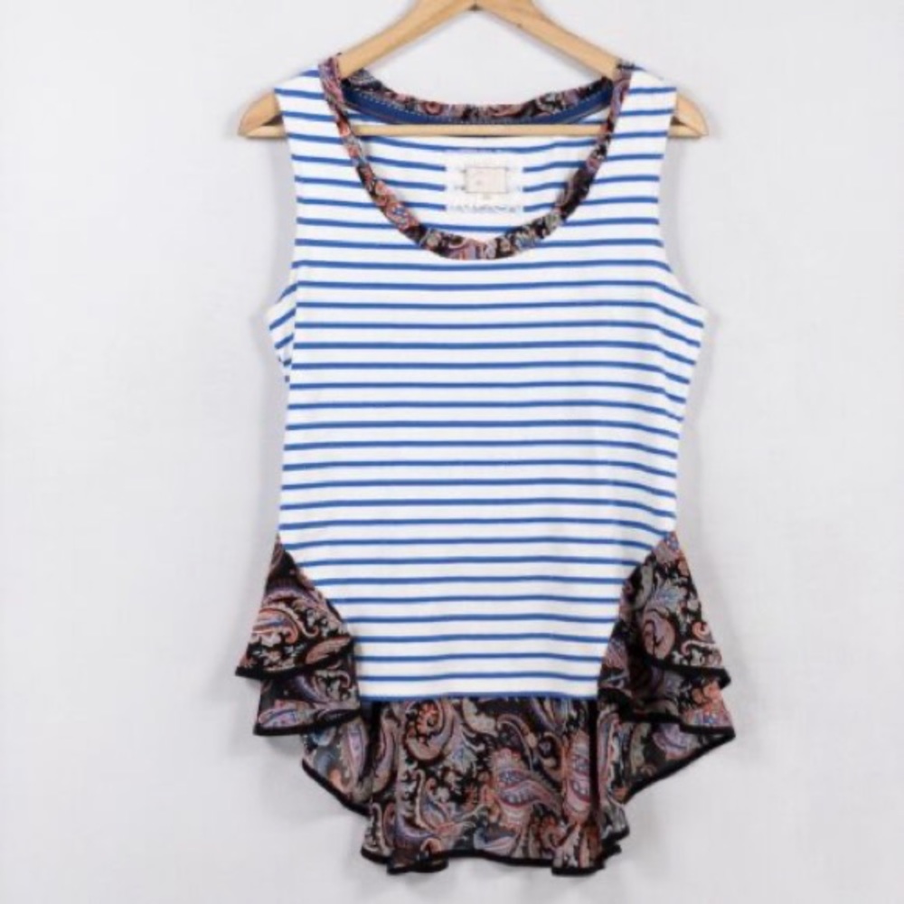 Anthropologie Striped Tank with Paisley Trim